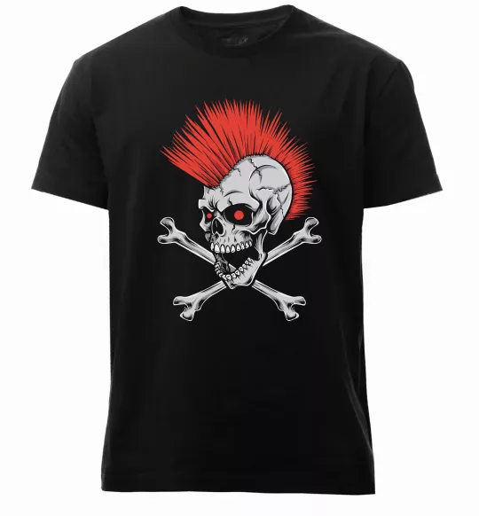 Чоловіча преміум футболка Череп з ірокезом Чорний фото