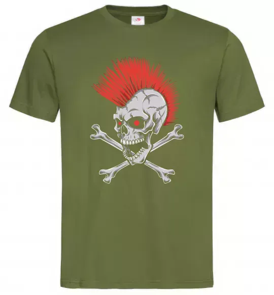 Мужская футболка Череп з ірокезом Оливковый фото