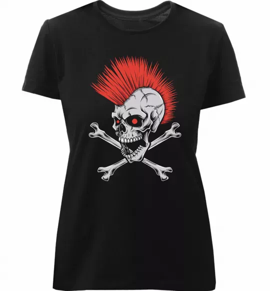 Жіноча преміум футболка Череп з ірокезом Чорний фото