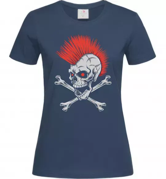 Женская футболка Череп з ірокезом Темно-синий фото