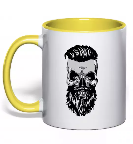 Чашка з кольоровою ручкою Череп з бородою Сонячно жовтий фото
