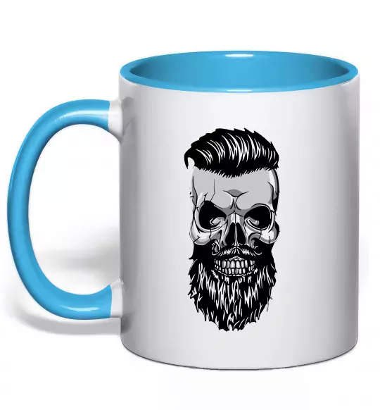Чашка з кольоровою ручкою Череп з бородою Блакитний фото