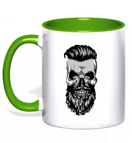 Чашка з кольоровою ручкою Череп з бородою Зелений фото