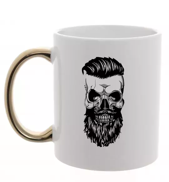 Чашка з кольоровою ручкою Череп з бородою Золото фото