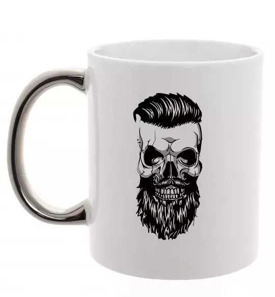 Чашка з кольоровою ручкою Череп з бородою Срібло фото