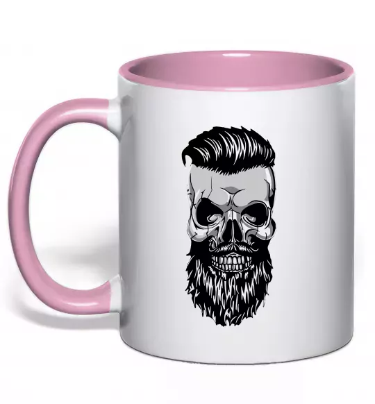 Чашка з кольоровою ручкою Череп з бородою Ніжно рожевий фото