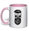 Чашка з кольоровою ручкою Череп з бородою Ніжно рожевий фото