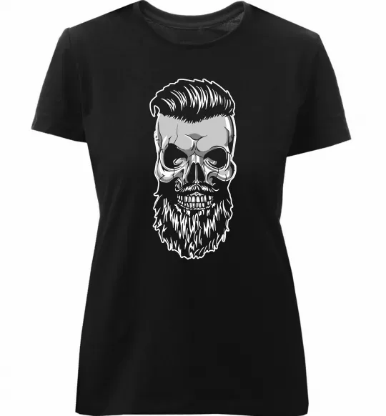 Жіноча преміум футболка Череп з бородою Чорний фото