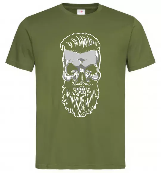 Мужская футболка Череп з бородою Оливковый фото