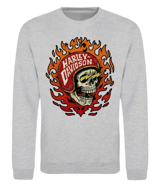 Свитшот Harley Davidson skull Серый меланж фото