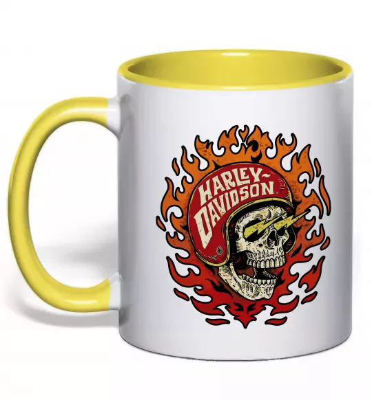 Чашка з кольоровою ручкою Harley Davidson skull Сонячно жовтий фото