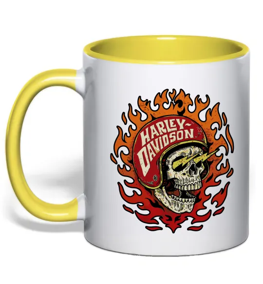 Чашка с цветной ручкой Harley Davidson skull Лимонный фото