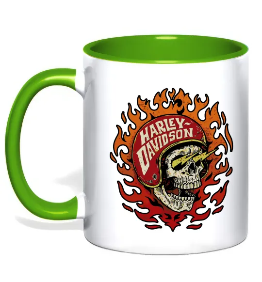 Чашка с цветной ручкой Harley Davidson skull Лаймовый фото