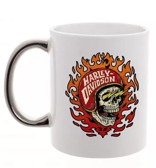 Чашка з кольоровою ручкою Harley Davidson skull Срібло фото