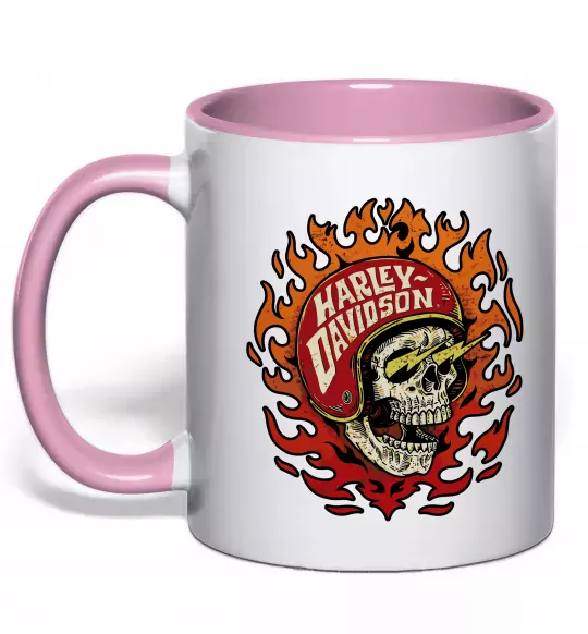 Чашка з кольоровою ручкою Harley Davidson skull Ніжно рожевий фото