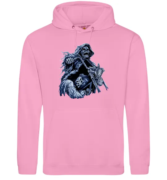 Чоловіча толстовка (худі) Скелет на байку Рожевий фото