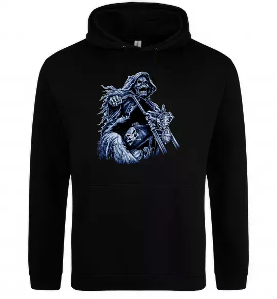 Чоловіча толстовка (худі) Скелет на байку Чорний фото