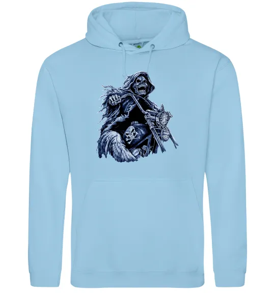 Чоловіча толстовка (худі) Скелет на байку Блакитний фото