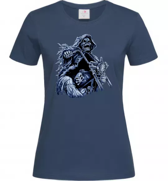 Жіноча футболка Скелет на байку Темно-синій фото