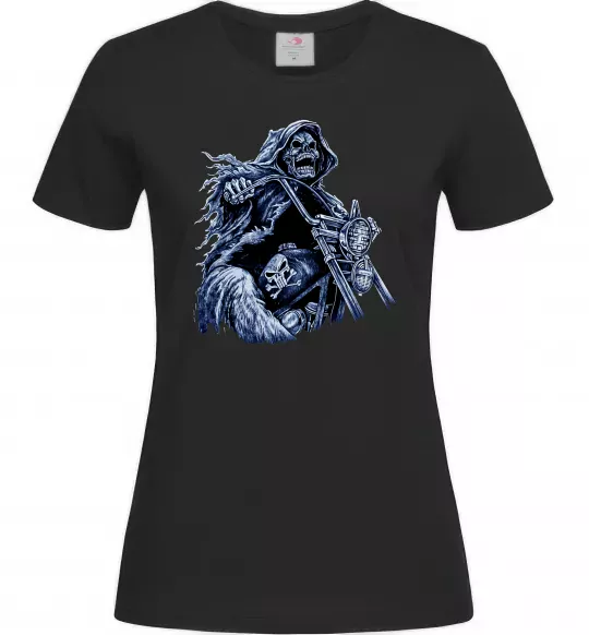 Жіноча футболка Скелет на байку Чорний фото