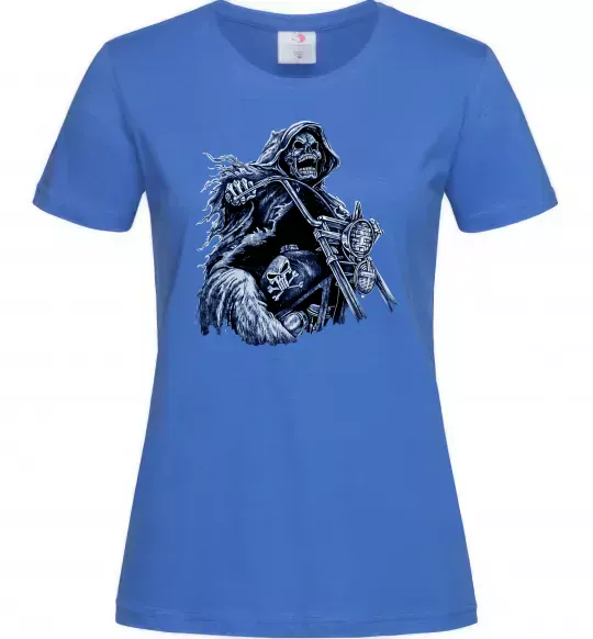 Жіноча футболка Скелет на байку Яскраво-синій фото