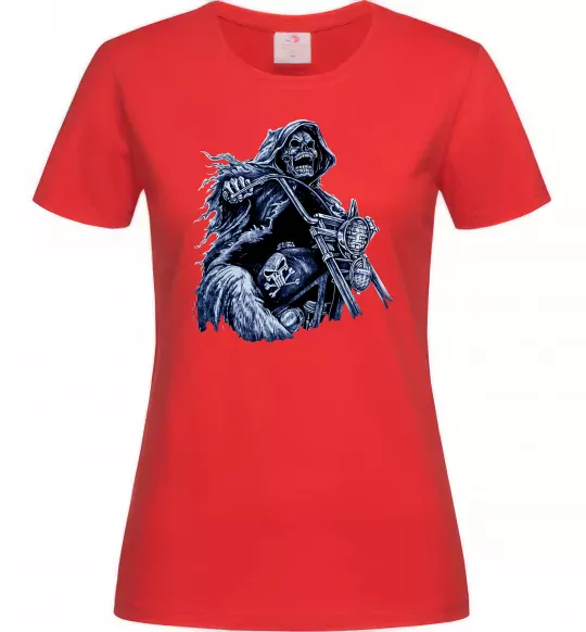 Жіноча футболка Скелет на байку Червоний фото