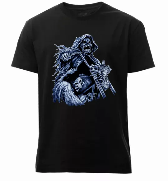 Чоловіча преміум футболка Скелет на байку Чорний фото