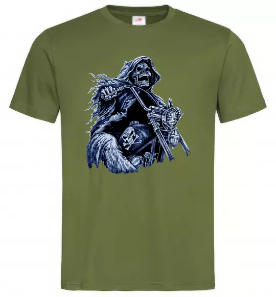 Мужская футболка Скелет на байку Оливковый фото