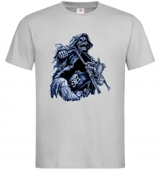 Мужская футболка Скелет на байку Серый фото