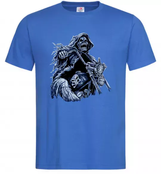 Мужская футболка Скелет на байку Ярко-синий фото