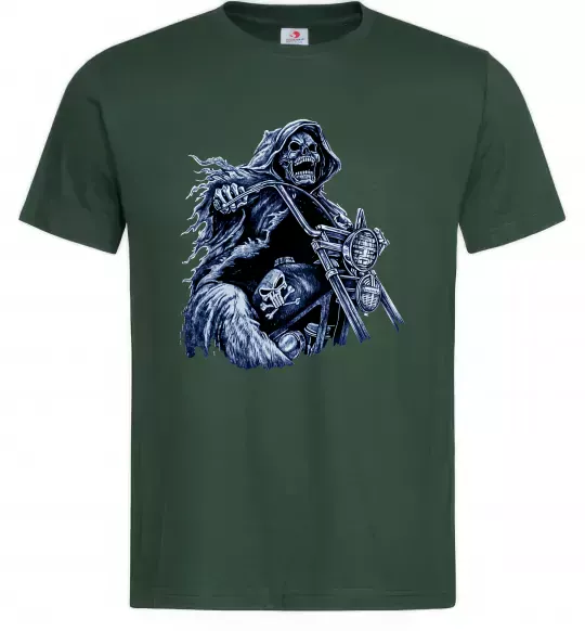 Мужская футболка Скелет на байку Темно-зеленый фото