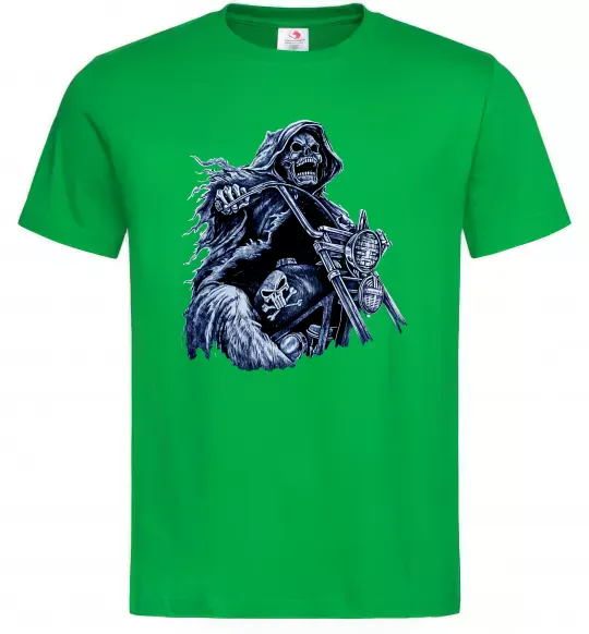Мужская футболка Скелет на байку Зеленый фото