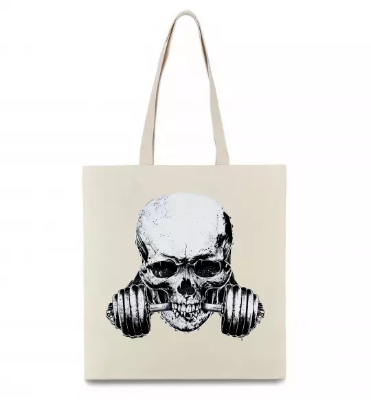Еко-сумка Череп з гантелею Бежевий фото