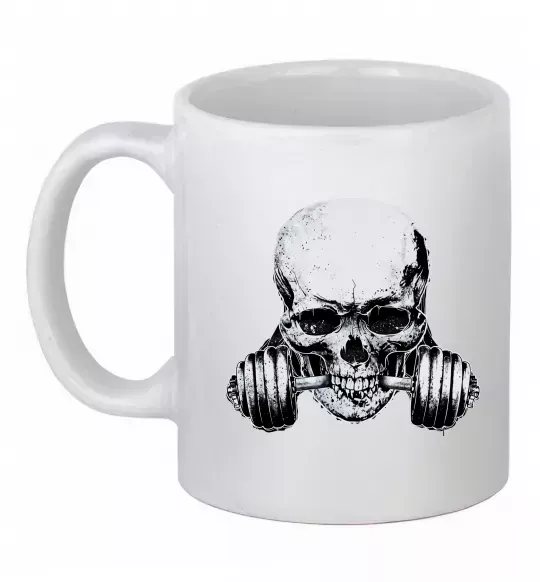 Чашка керамічна Череп з гантелею Білий фото