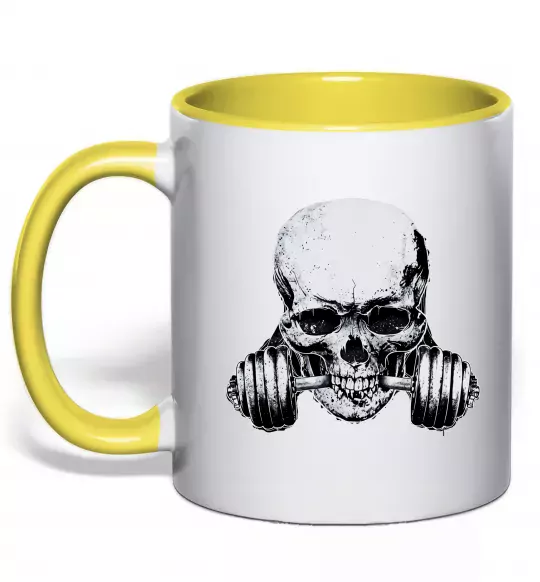 Чашка с цветной ручкой Череп з гантелею Солнечно желтый фото
