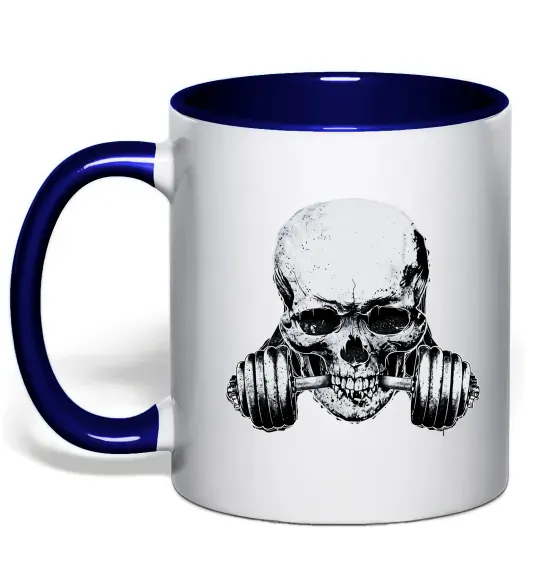 Чашка с цветной ручкой Череп з гантелею Глубокий темно-синий фото