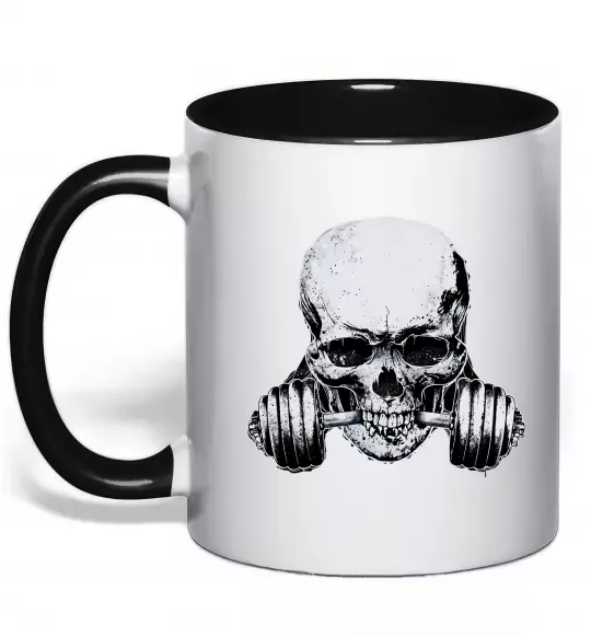 Чашка с цветной ручкой Череп з гантелею Черный фото