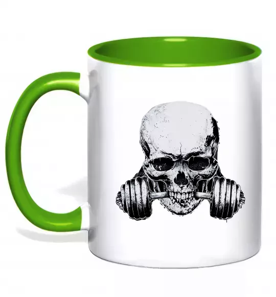 Чашка с цветной ручкой Череп з гантелею Зеленый фото
