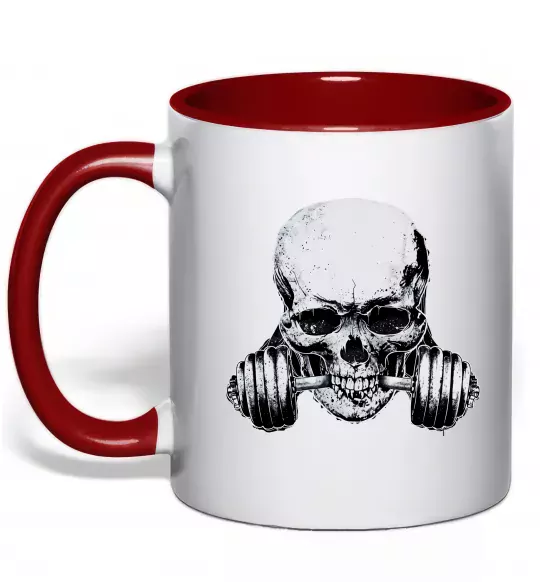 Чашка с цветной ручкой Череп з гантелею Красный фото