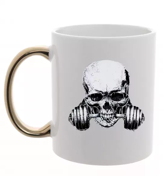 Чашка с цветной ручкой Череп з гантелею Золото фото