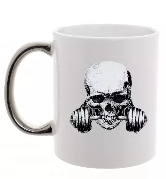 Чашка с цветной ручкой Череп з гантелею Серебро фото