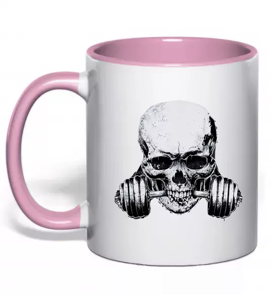 Чашка с цветной ручкой Череп з гантелею Нежно розовый фото
