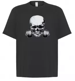 Футболка Оверсайз Череп з гантелею Черный фото