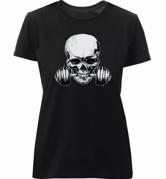Жіноча преміум футболка Череп з гантелею Чорний фото