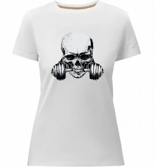 Жіноча преміум футболка Череп з гантелею Білий фото