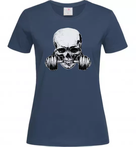 Жіноча футболка Череп з гантелею Темно-синій фото