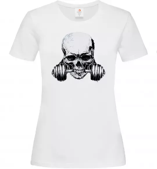 Жіноча футболка Череп з гантелею Білий фото