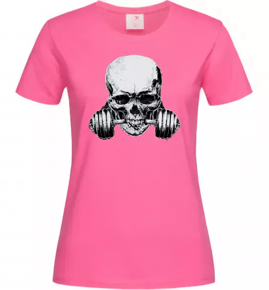 Жіноча футболка Череп з гантелею Яскраво-рожевий фото