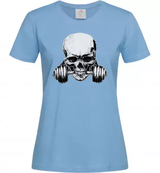 Жіноча футболка Череп з гантелею Блакитний фото