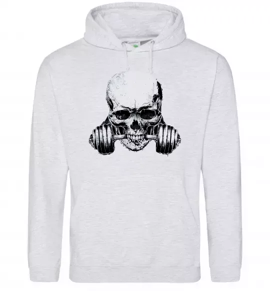 Чоловіча толстовка (худі) Череп з гантелею Сірий меланж фото